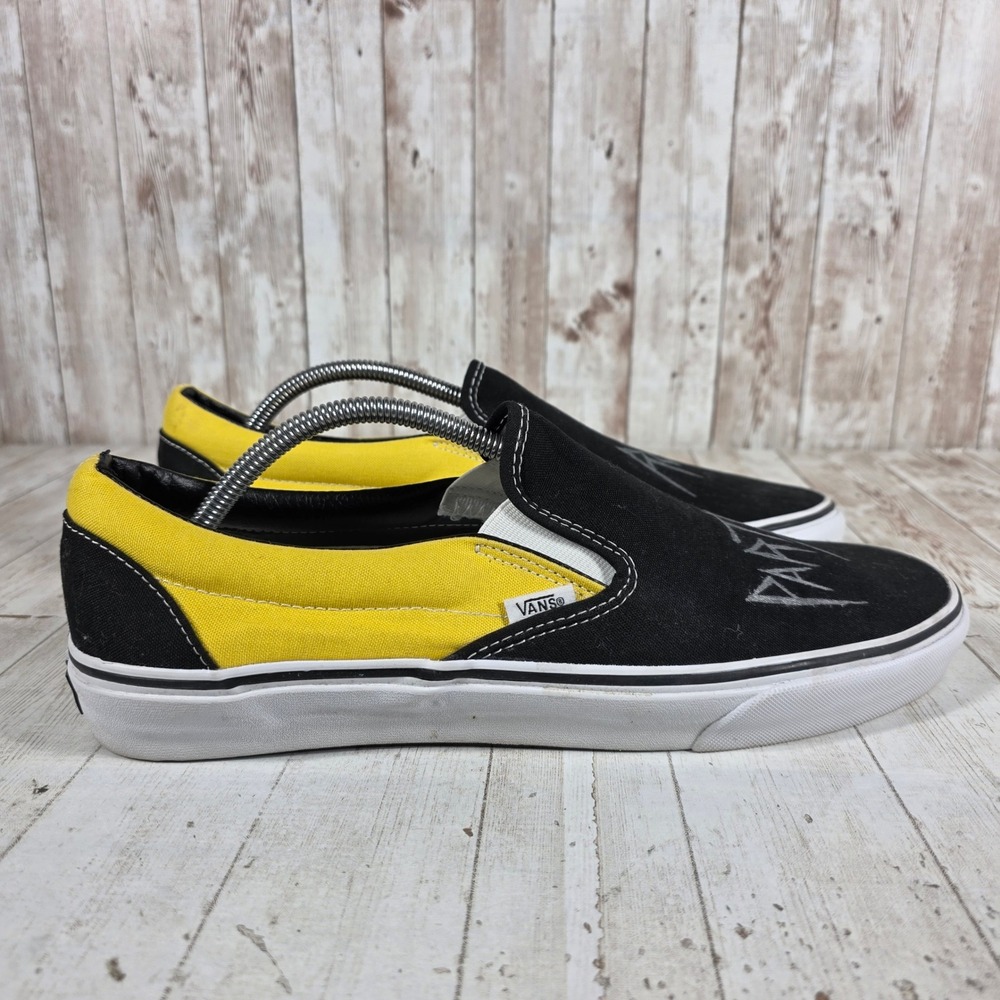 Vans Classic Slip On Mens 11.5 Black Yellow Party Rock Graphic Sneakers TB9C